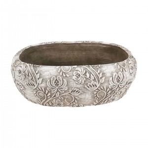 Cementový květináč s květinovým reliéfem – 22 x 14,5 x 8 cm