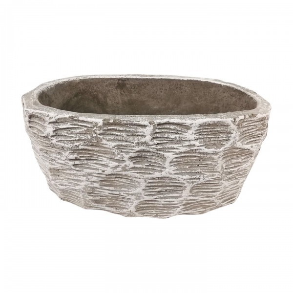 Cementový květináč s texturou košíku – 20 x 11 x 9 cm