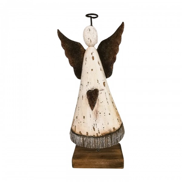 Dřevěný anděl bílý na podstavci – 13,3 × 5 × 28 cm, sada 2ks