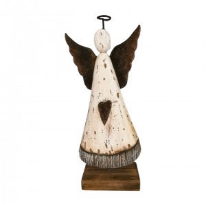 Dřevěný anděl bílý na podstavci – 13,3 × 5 × 28 cm, sada 2ks