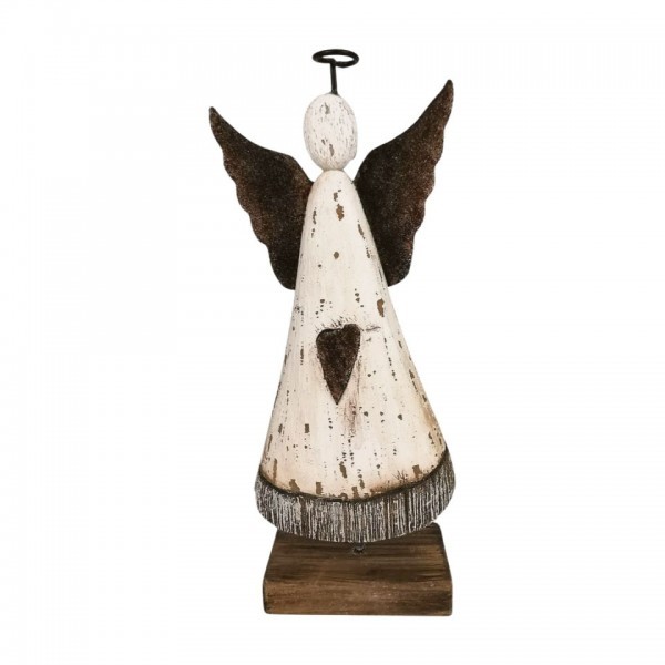 Dřevěný anděl bílý na podstavci – 9,2 × 4 × 20,5 cm, sada 2ks