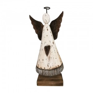 Dřevěný anděl bílý na podstavci – 9,2 × 4 × 20,5 cm, sada 2ks