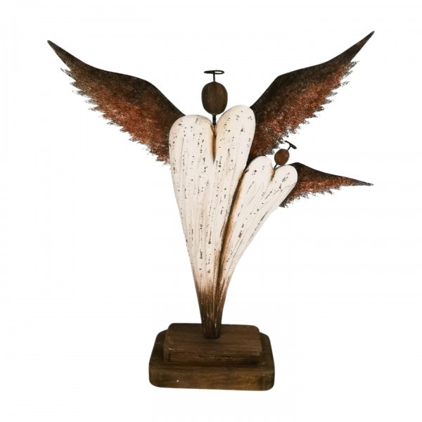 Bílý anděl s malým andílkem na podstavci – 17 × 4,5 × 21,5 cm, sada 2ks