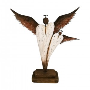 Bílý anděl s malým andílkem na podstavci – 17 × 4,5 × 21,5 cm, sada 2ks