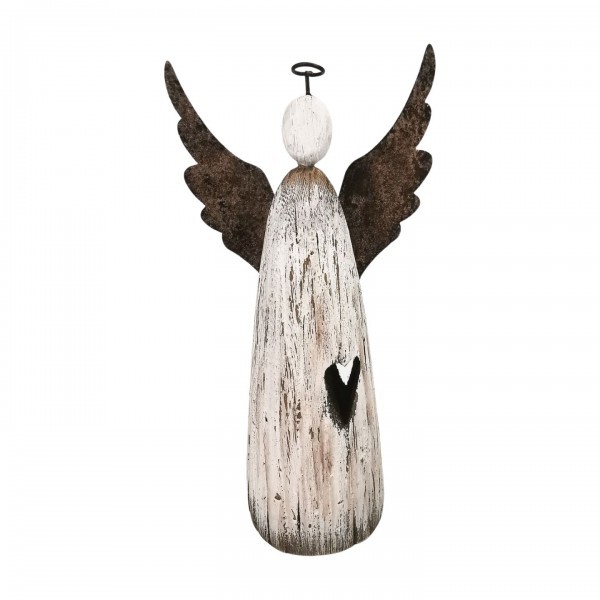 Dřevěný anděl bílý – 6,3 × 3 × 12,3 cm, sada 2ks