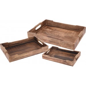 Set hranatých servírovacích táců z mangového dřeva – 3 ks   