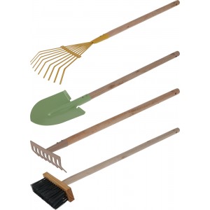 Dětské zahradní nářadí s dřevěnou rukojetí – sada 4ks