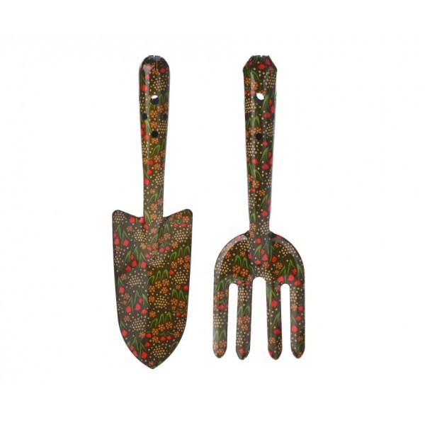 Sada zahradního nářadí s květinovým designem – 2 ks, khaki