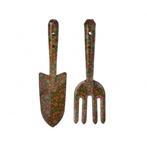 Sada zahradního nářadí s květinovým designem – 2 ks, khaki