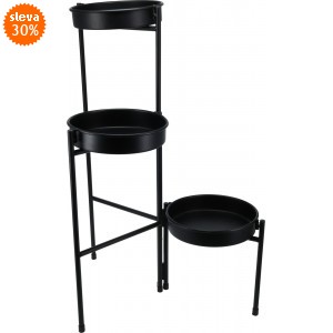 Kovový skládací stojan na květináče se 3 držáky, černý