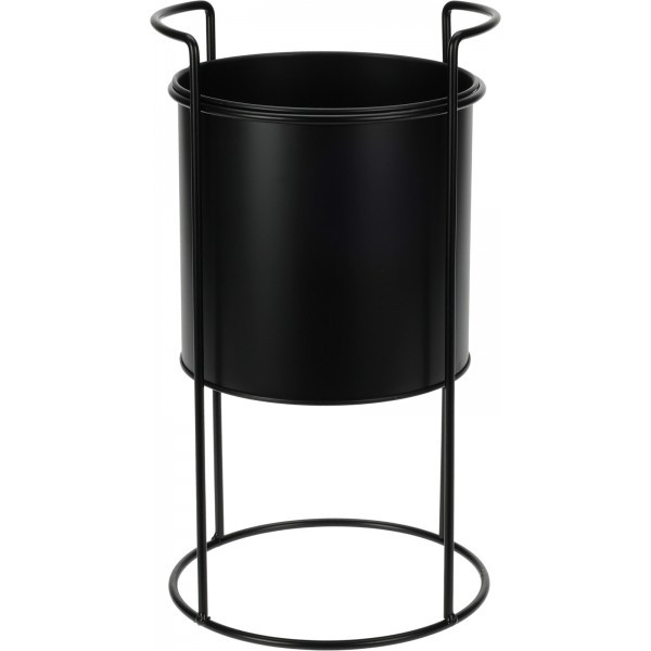 Kovový stojan na květiny s květináčem – černý, 26 cm