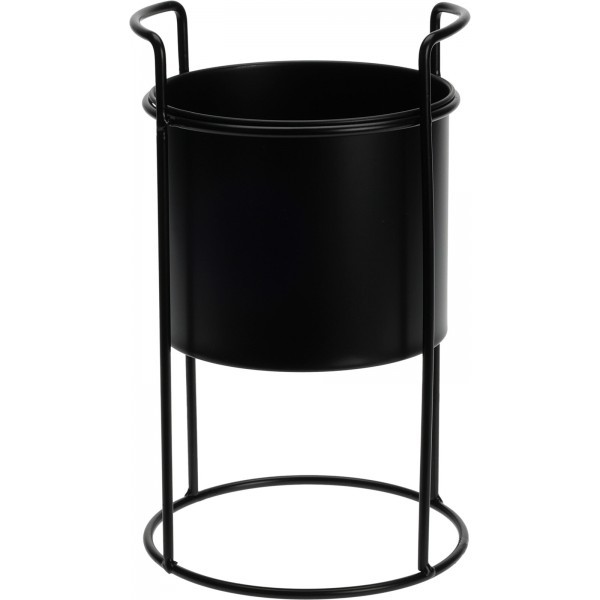 Kovový stojan na květiny s květináčem – černý, 31 cm