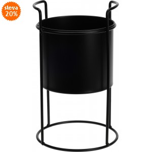 Kovový stojan na květiny s květináčem – černý, 31 cm