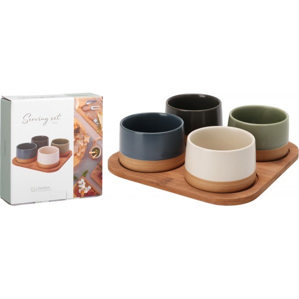 Servírovací set – 4 misky na bambusovém podnose