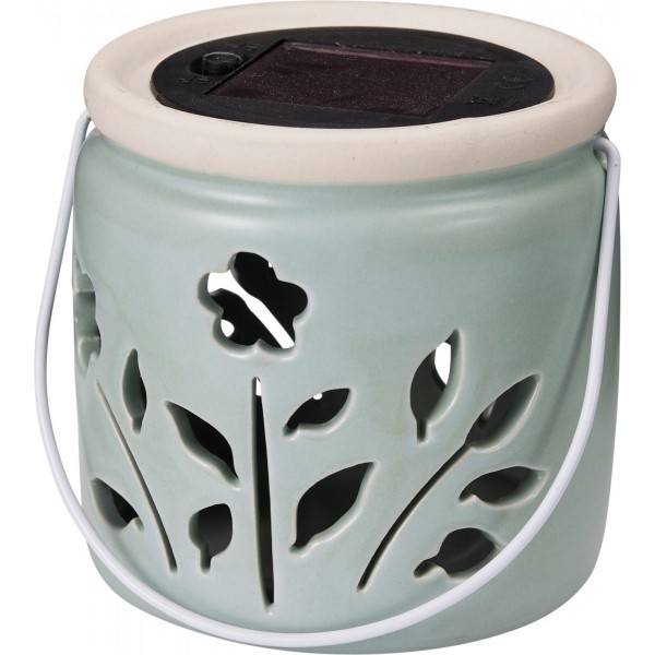 Porcelánová LED lucerna se solárním světlem – zelená