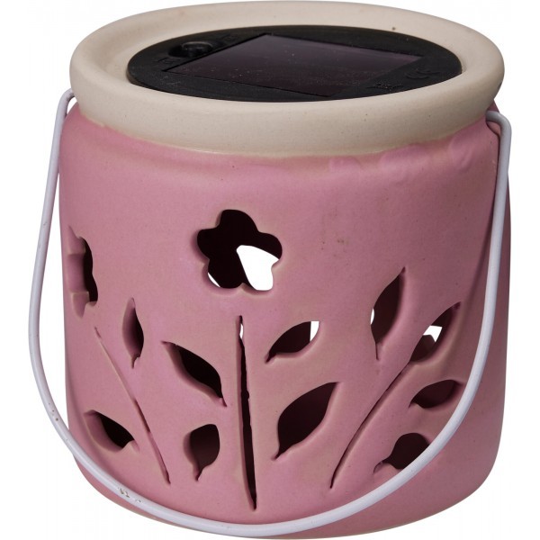 Porcelánová LED lucerna se solárním světlem – růžová