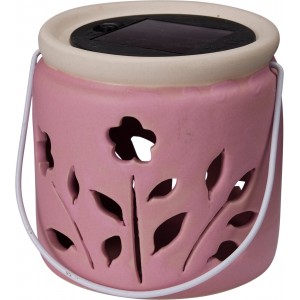 Porcelánová LED lucerna se solárním světlem – růžová