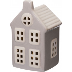 Porcelánový domeček s LED světlem – šedý, 11,5 cm