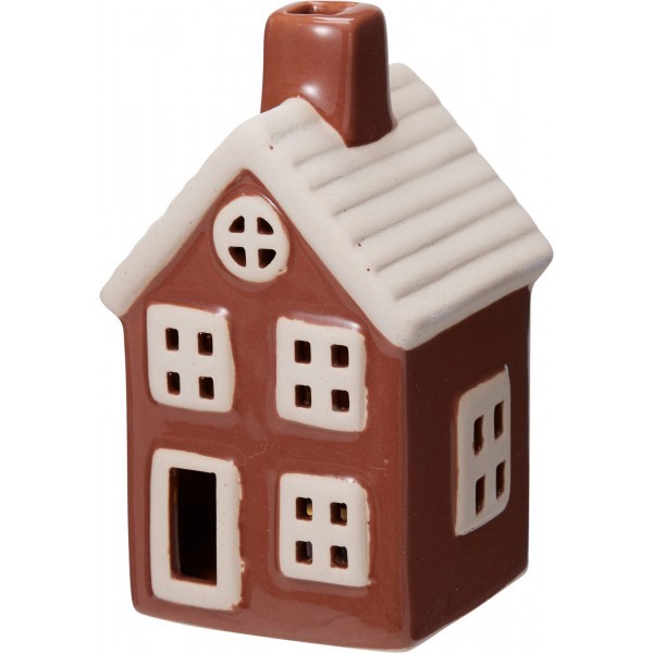 Porcelánový domeček s LED světlem – bordó, 11,5 cm