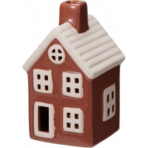 Porcelánový domeček s LED světlem – bordó, 11,5 cm