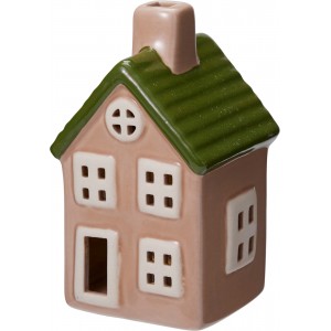 Porcelánový domeček s LED světlem – růžový, 11,5 cm