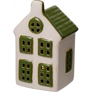 Porcelánový domeček s LED světlem – bílý, 11,5 cm
