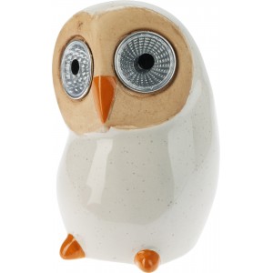 Solární LED porcelánová sova – bílá, 14,5 cm