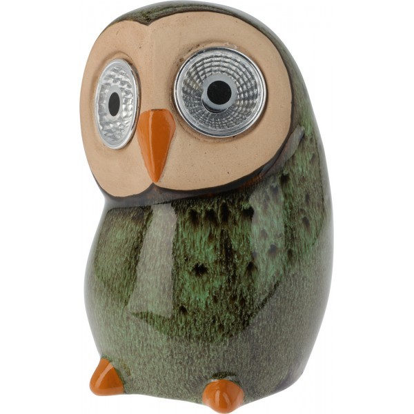 Solární LED porcelánová sova – zelená, 14,5 cm