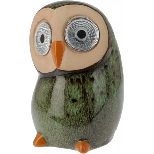 Solární LED porcelánová sova – zelená, 14,5 cm