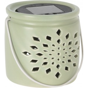 Solární LED porcelánová lucerna s výřezy – zelená, 11 cm