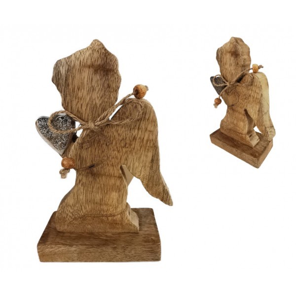 Dřevěný anděl s kovovým srdcem, 17 cm, sada 4ks
