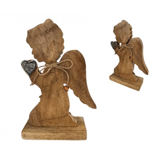 Dřevěný anděl s kovovým srdcem, 22,5 cm, sada 2ks