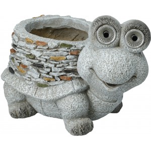 Květináč želva s LED osvětlením na solární energii – MGO, 35,5 x 21,8 x 23,5 cm