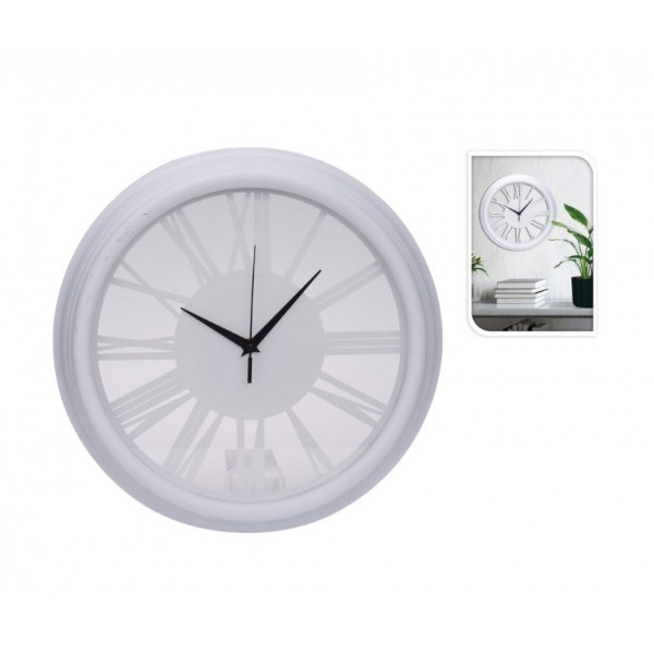 Nástěnné bílé hodiny s krycím sklem – Ø 35,7 cm