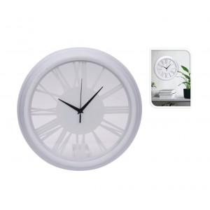 Nástěnné bílé hodiny s krycím sklem – Ø 35,7 cm