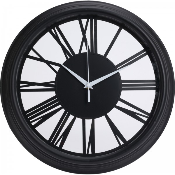 Nástěnné černé hodiny s krycím sklem – Ø 35,7 cm