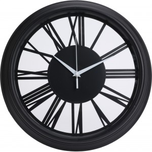 Nástěnné černé hodiny s krycím sklem – Ø 35,7 cm