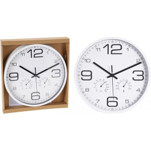 Nástěnné hodiny s teploměrem a vlhkoměrem – Ø 30,5 cm, bílé