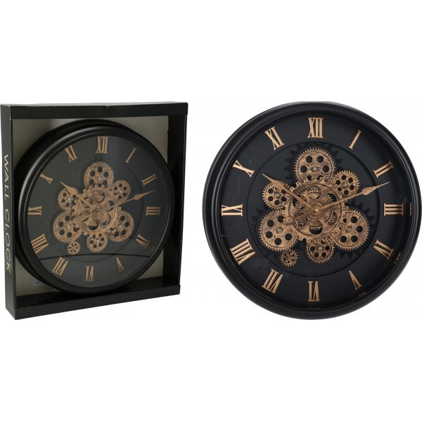 Nástěnné hodiny s pohyblivým mechanismem – Ø 40 cm, černé se zlatými detaily