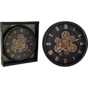 Nástěnné hodiny s pohyblivým mechanismem – Ø 40 cm, černé se zlatými detaily