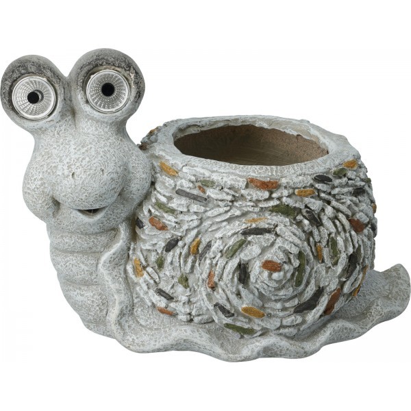 Květináč šnek s LED osvětlením na solární energii – MGO, 35,5 x 21,8 x 23,5 cm