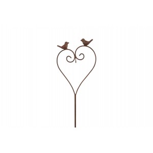 Romantický kovový zápich s ptáčky na srdci 104 cm
