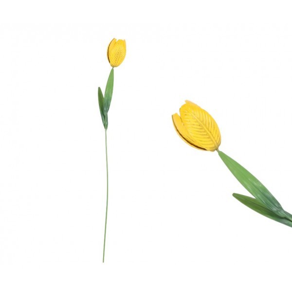 Kovový žlutý tulipán – zápich 60 cm, sada 4ks