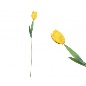 Kovový žlutý tulipán – zápich 60 cm, sada 4ks