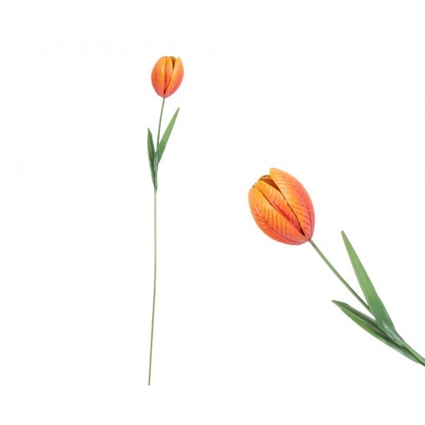 Kovový světle oranžový tulipán – zápich 60 cm, sada 4ks