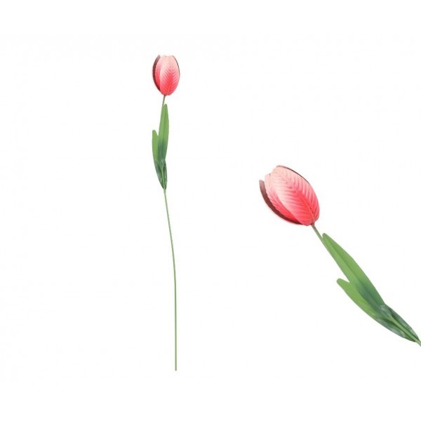 Kovový růžový tulipán – zápich 60 cm, sada 4ks