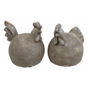 Sada 2 ks slepice a kohout Niels L – šedé, keramika, 19,6 cm