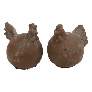 Sada 2 ks slepice a kohout Niels S – hnědé, keramika, 11,8 cm