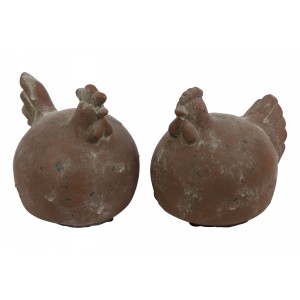 Sada 2 ks slepice a kohout Niels M – hnědé, keramika, 15 cm