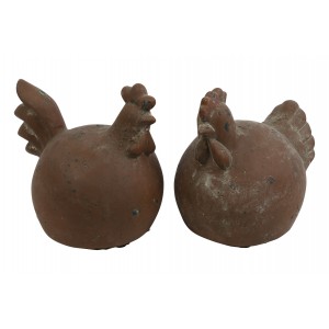 Sada 2 ks slepice a kohout Niels L – hnědé, keramika, 19,6 cm